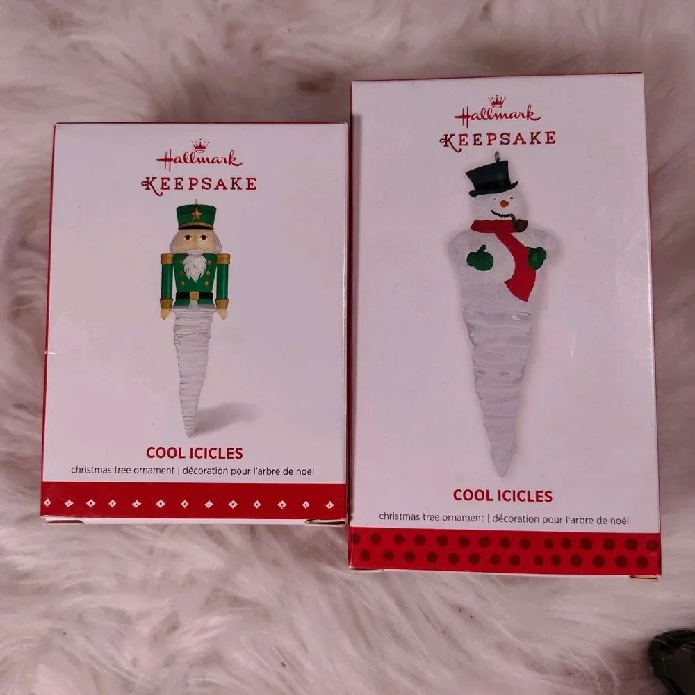 Hallmark Lot Of 2 Cool Icicles Snowman 1st 2013 & Nutcracker 3rd 2015 Ornaments